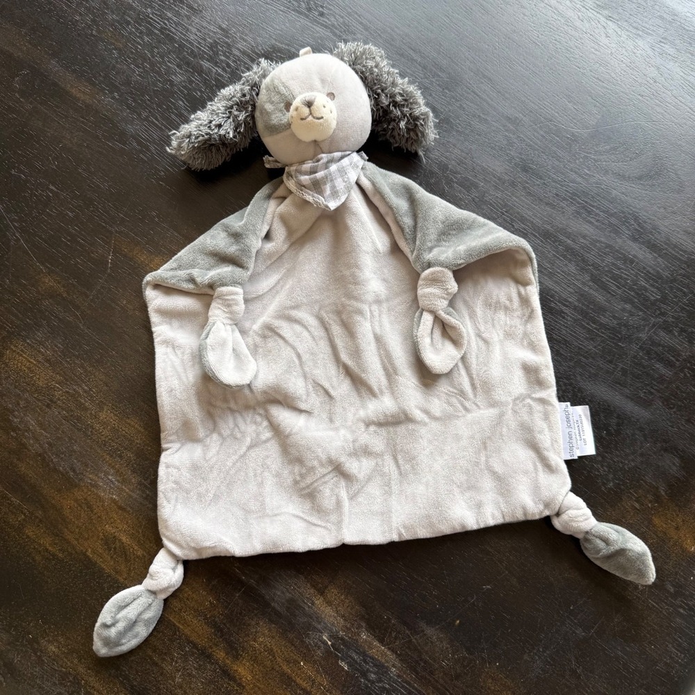 Stephen Joseph Grey White Dog Plush Lovey Lovie Knotted Corners